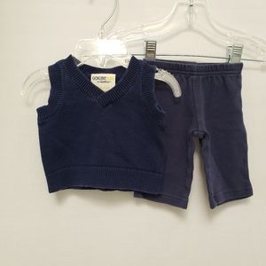 Newborn Blue Cotton Knit Vest and Pants Set